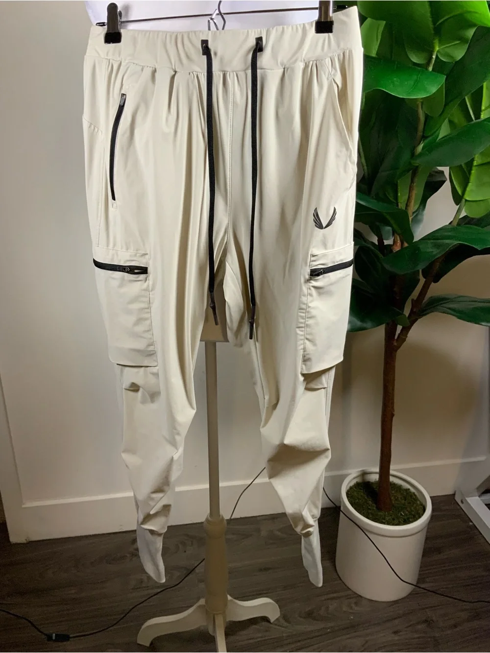 ASRV Cream Cargo Joggers with Black Accents